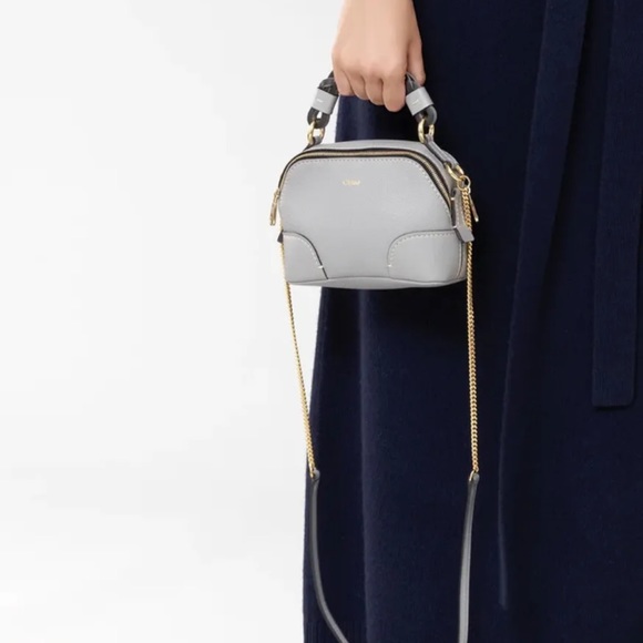 CHLOE Mini Daria Leather Chain Crossbody Shoulder Bag Stromy Gray NWT - Picture 2 of 16